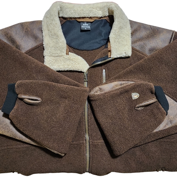 Kuhl Men's Alpenwurx Brown Full Zip Sherpa Collar Faux Leather Fleece Jacket XL - Picture 10 of 11